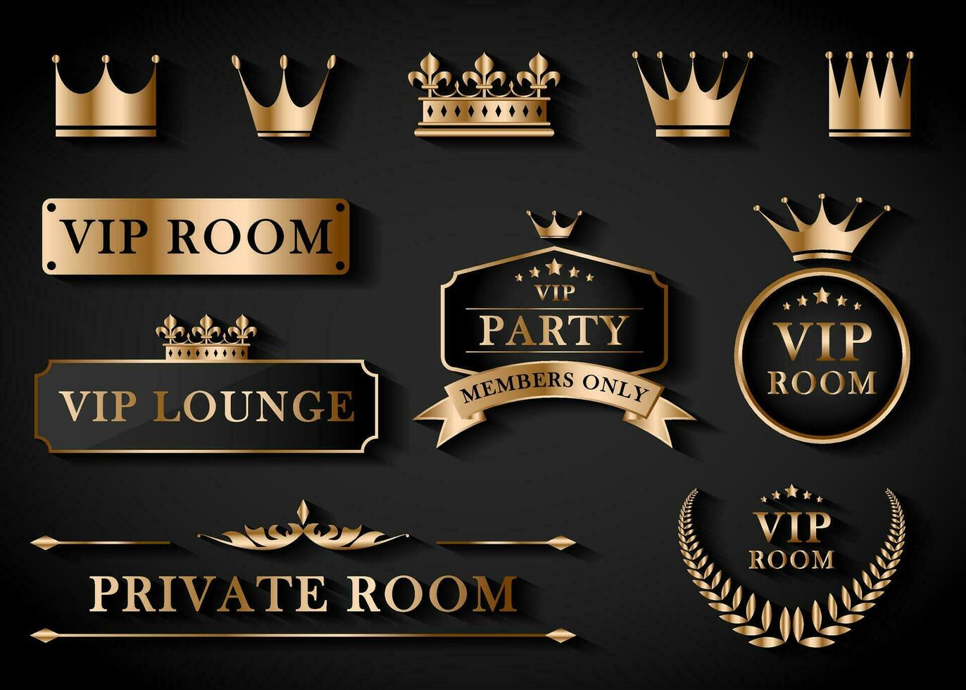 VIP chambre, VIP faire la fête, privé chambre, couronne panneaux vecteur