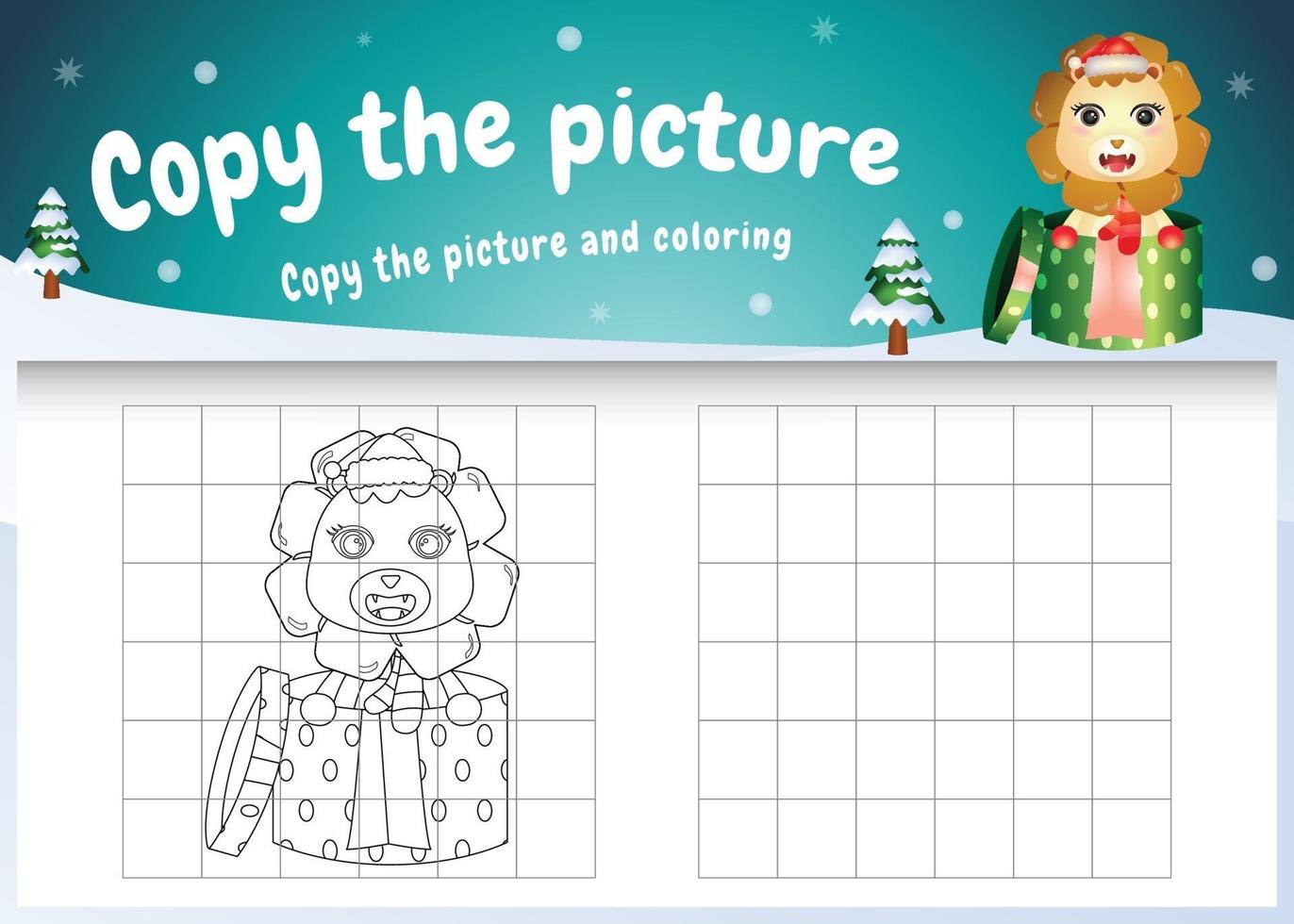 copiez l'image jeu d'enfants et coloriage avec un lion mignon vecteur