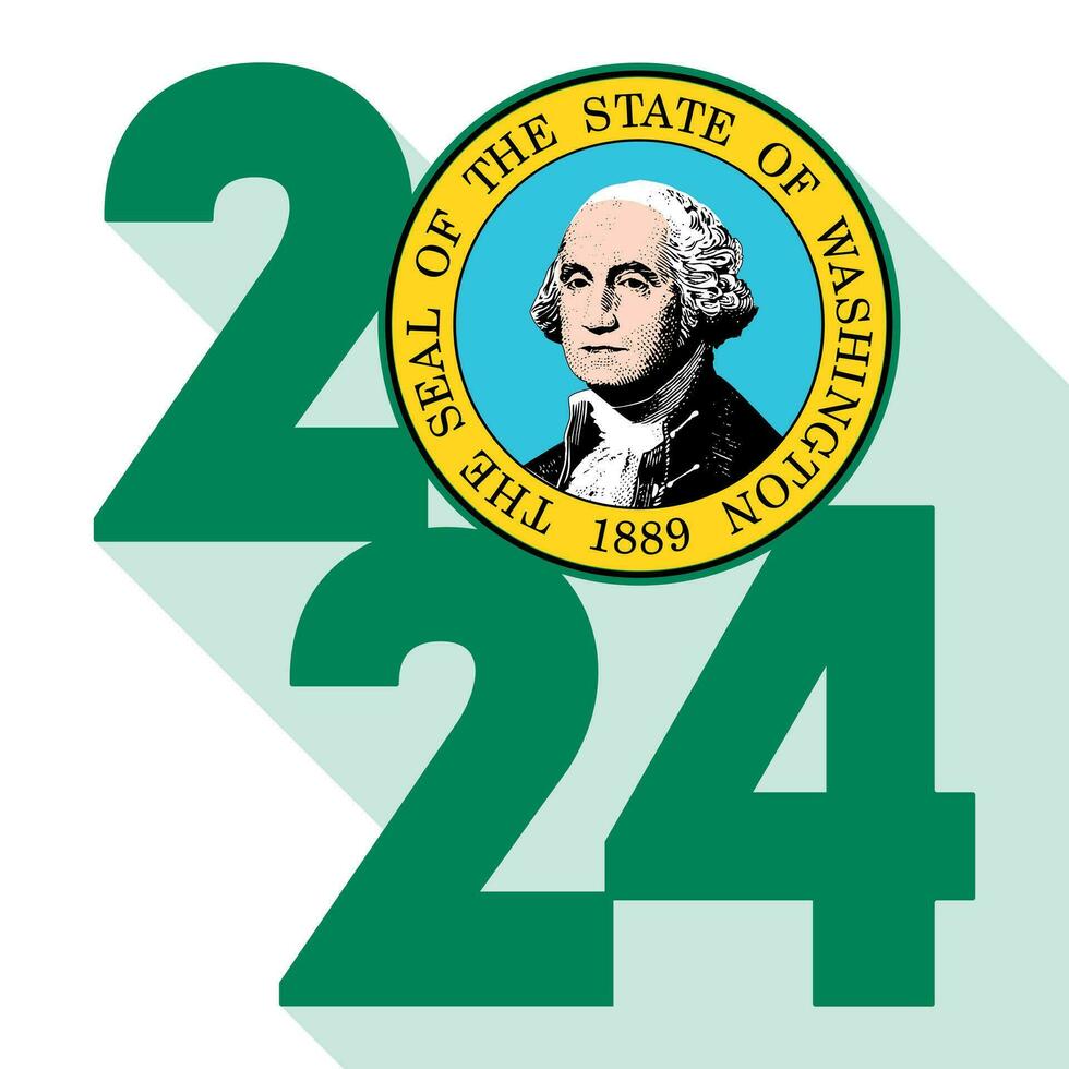 2024 longue ombre bannière avec Washington Etat drapeau à l'intérieur. vecteur illustration.