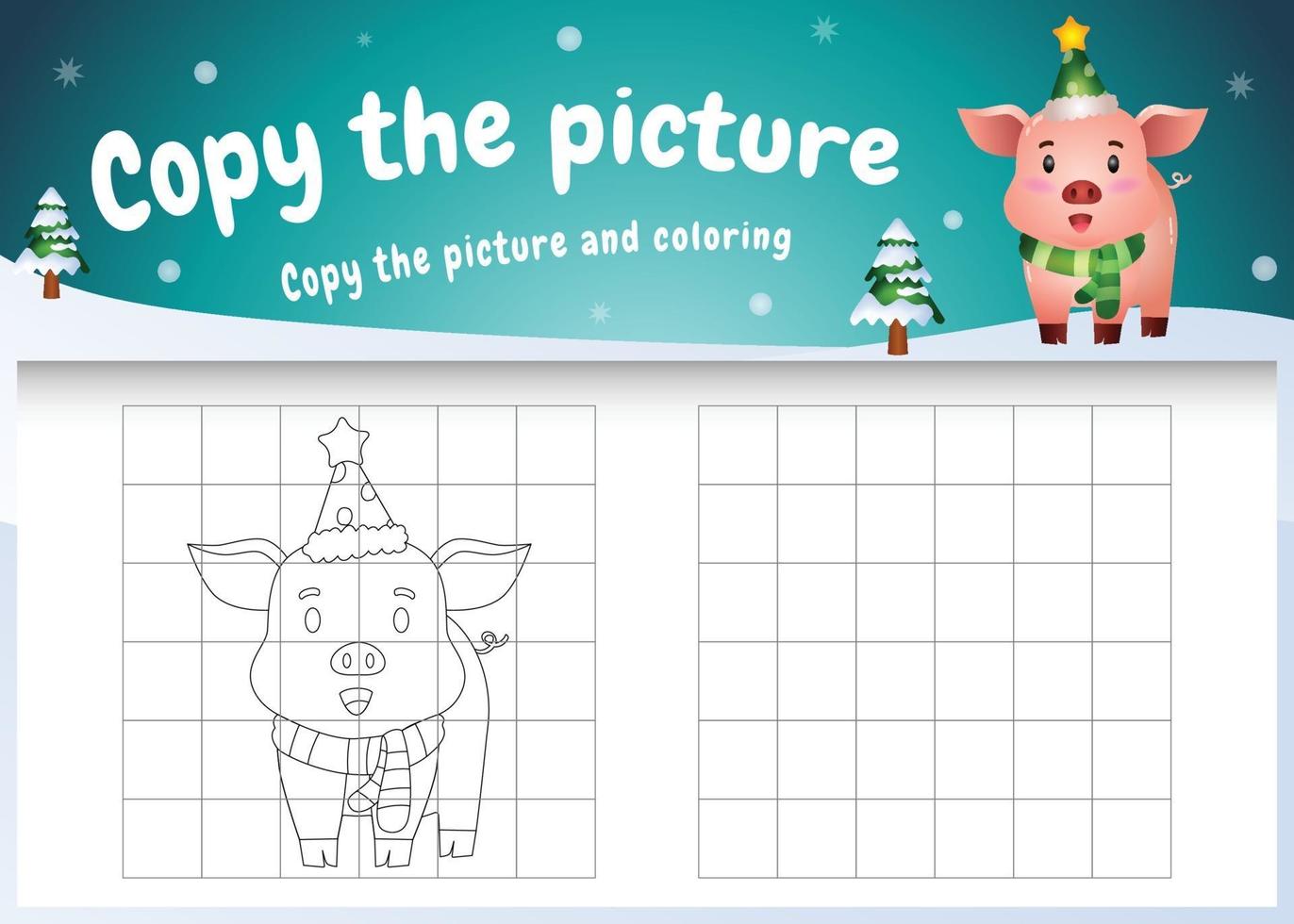 copiez le jeu d'enfants et la page de coloriage avec un cochon mignon vecteur