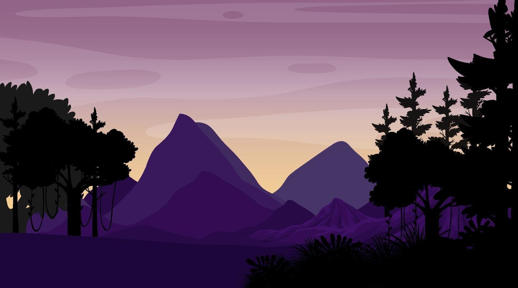 silhouette crépuscule forêt paysage fond vecteur