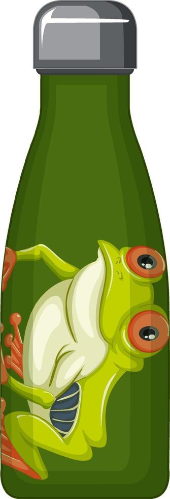 une bouteille thermos verte avec motif grenouille vecteur