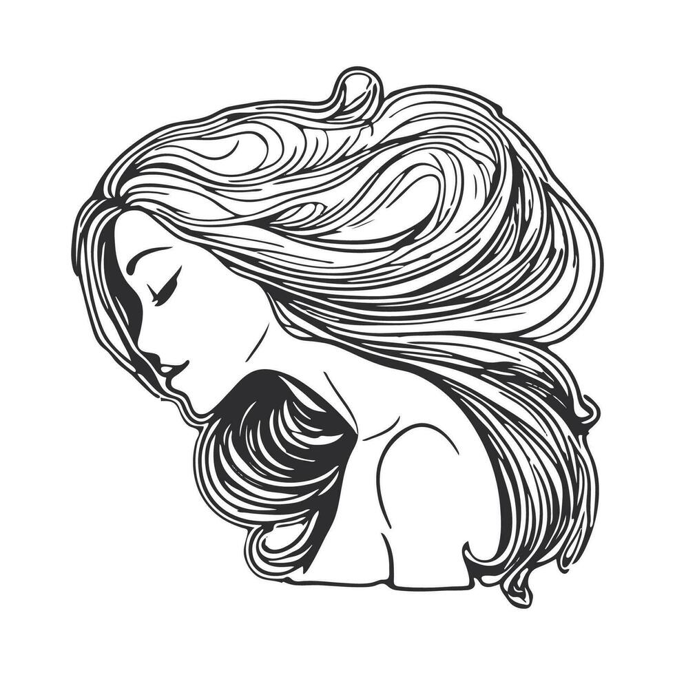 silhouette de une femme avec longue écoulement cheveux, avec isolé Contexte. vecteur