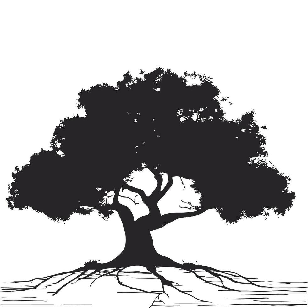 silhouette de gros arbre dans été sur isolé blanc Contexte vecteur