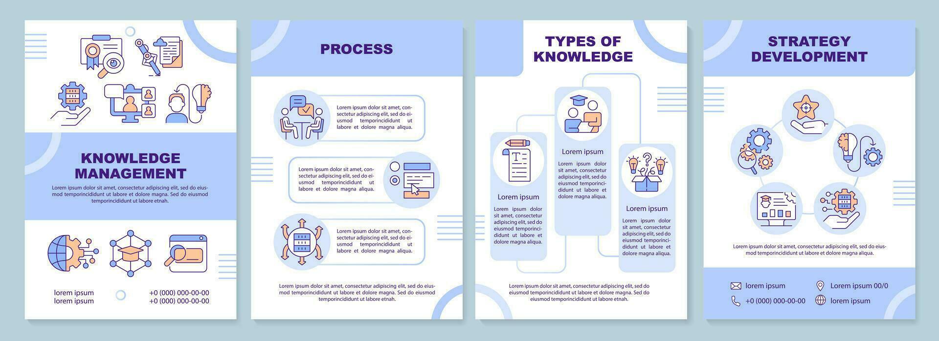 2d connaissance la gestion brochure modèle, brochure conception avec mince ligne Icônes, 4 vecteur mises en page.