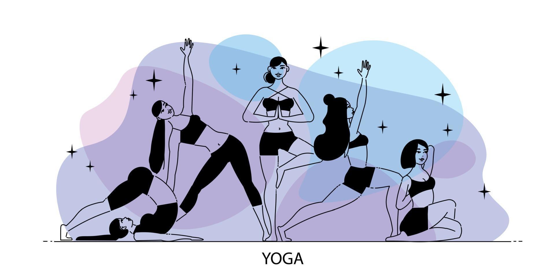 composition de yoga d'art en ligne vecteur