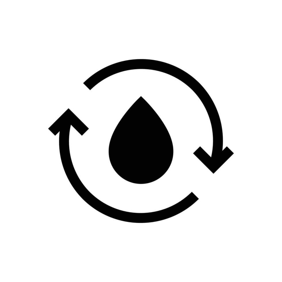 recycler l'eau icône. Facile solide style. l'eau laissez tomber avec cercle flèche, gouttelette, réduire, réutilisation, bio sûr, énergie efficace concept. noir silhouette, glyphe symbole. vecteur illustration isolé.