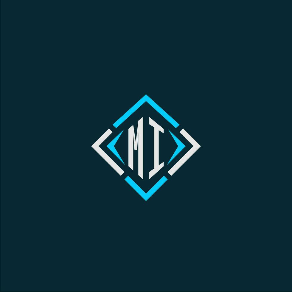 logo monogramme initial mi avec un design de style carré vecteur