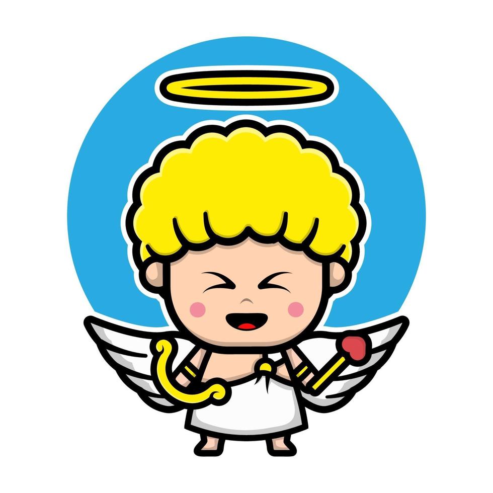 Cupidon mignon tenant un personnage de dessin animé de flèche d'amour vecteur
