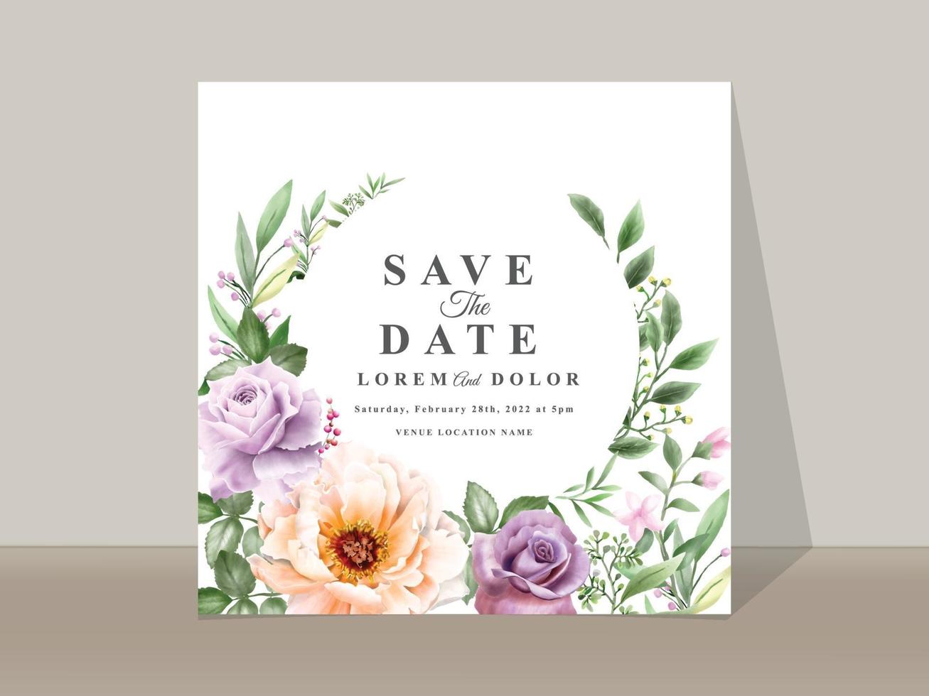 modèle d'invitations de mariage floral romantique dessiné à la main vecteur