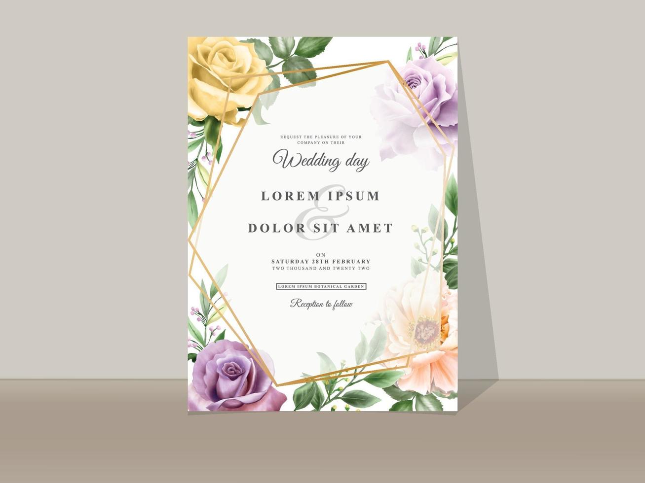 modèle d'invitations de mariage floral romantique dessiné à la main vecteur