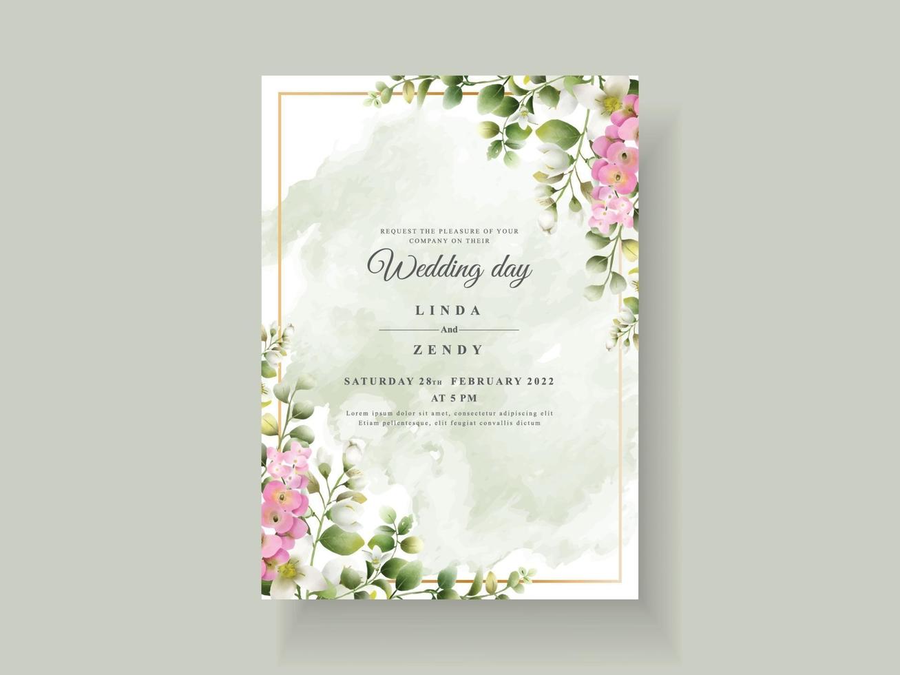 beau modèle d'invitation de mariage floral vecteur