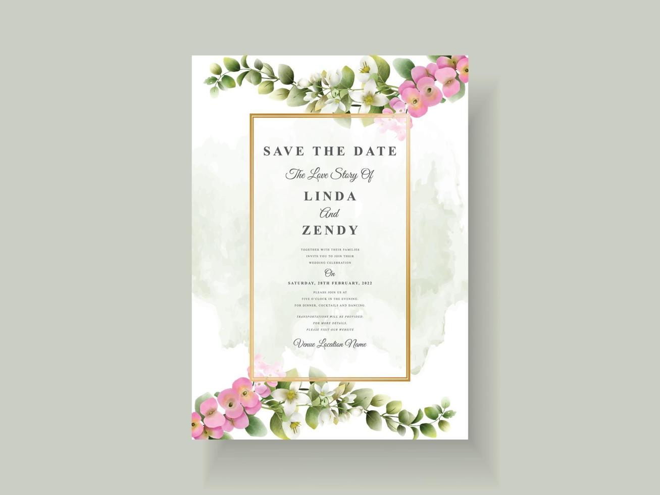 beau modèle d'invitation de mariage floral vecteur