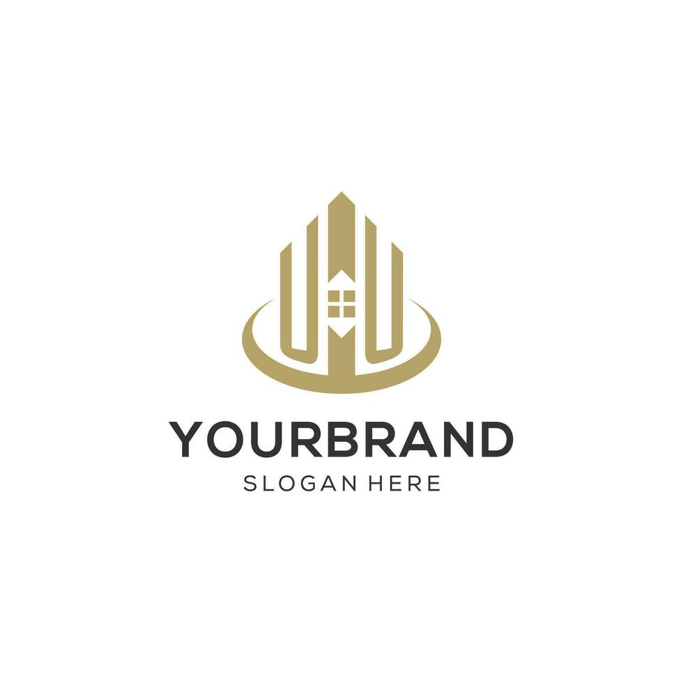 initiale euh logo avec Créatif maison icône, moderne et professionnel réel biens logo conception vecteur