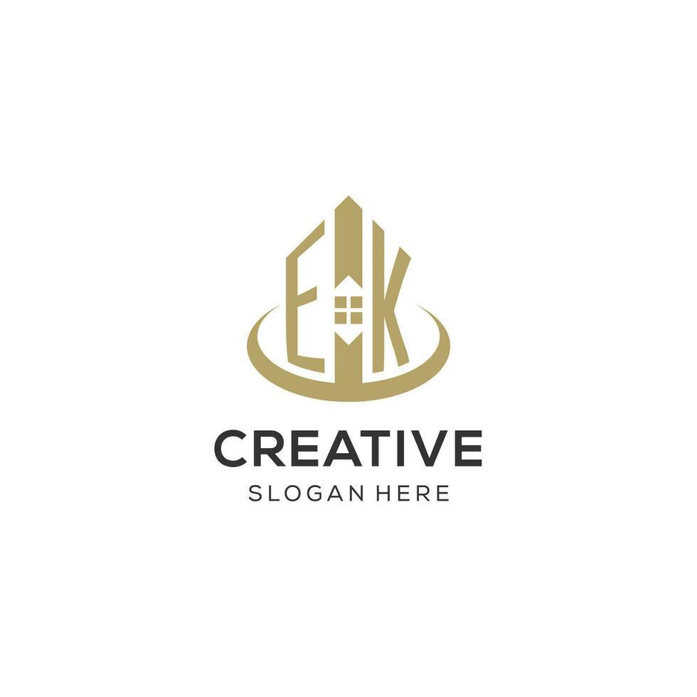 initiale ek logo avec Créatif maison icône, moderne et professionnel réel biens logo conception vecteur