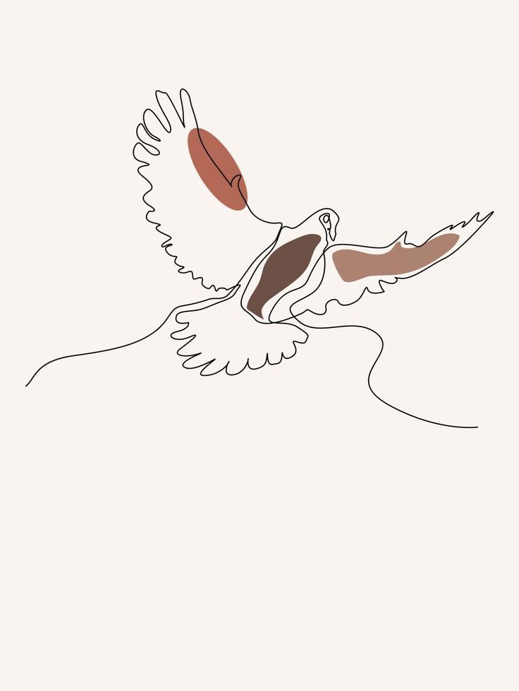 dessin au trait oiseau avec couleur boho vecteur