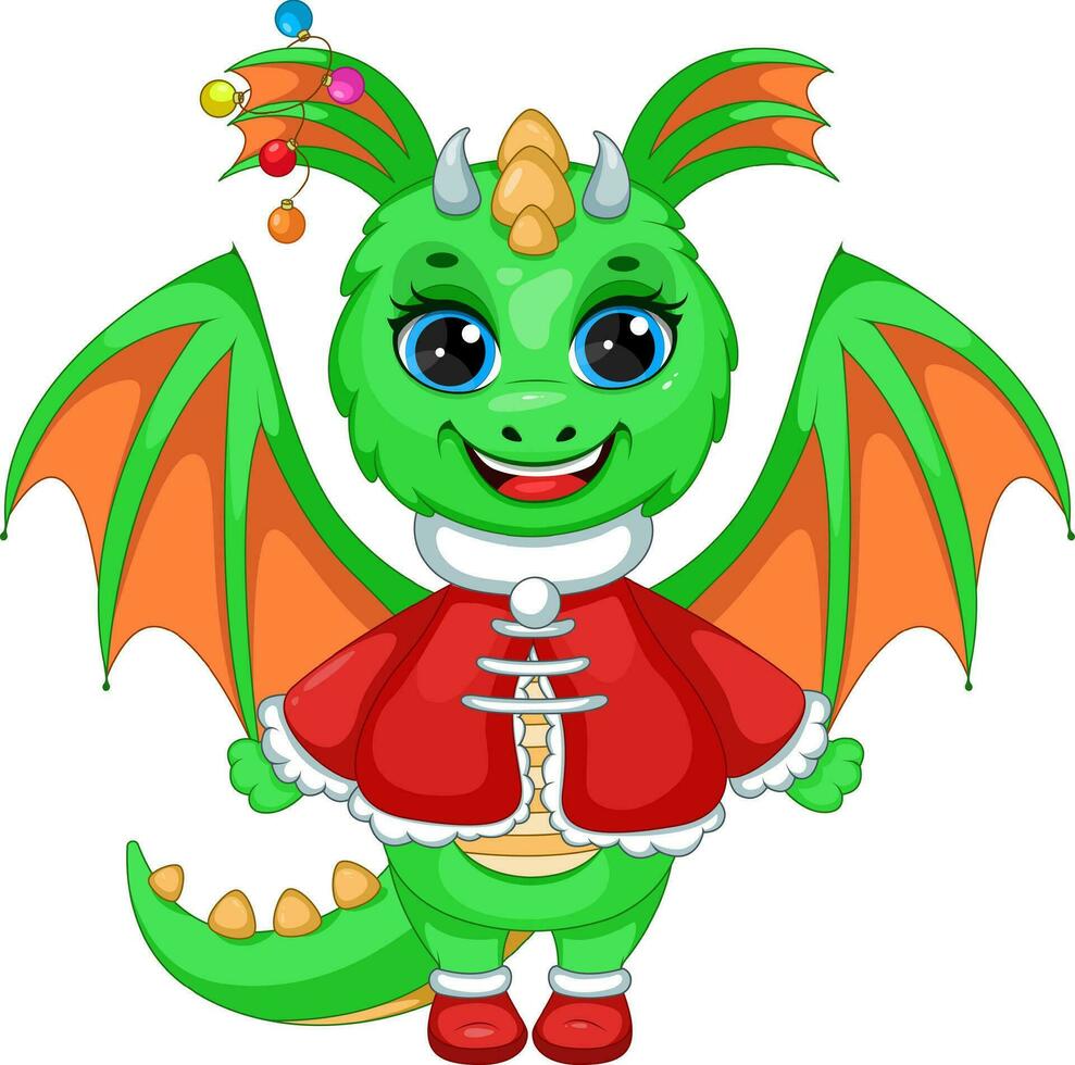 dessin animé vert dragon avec Noël jouets vecteur