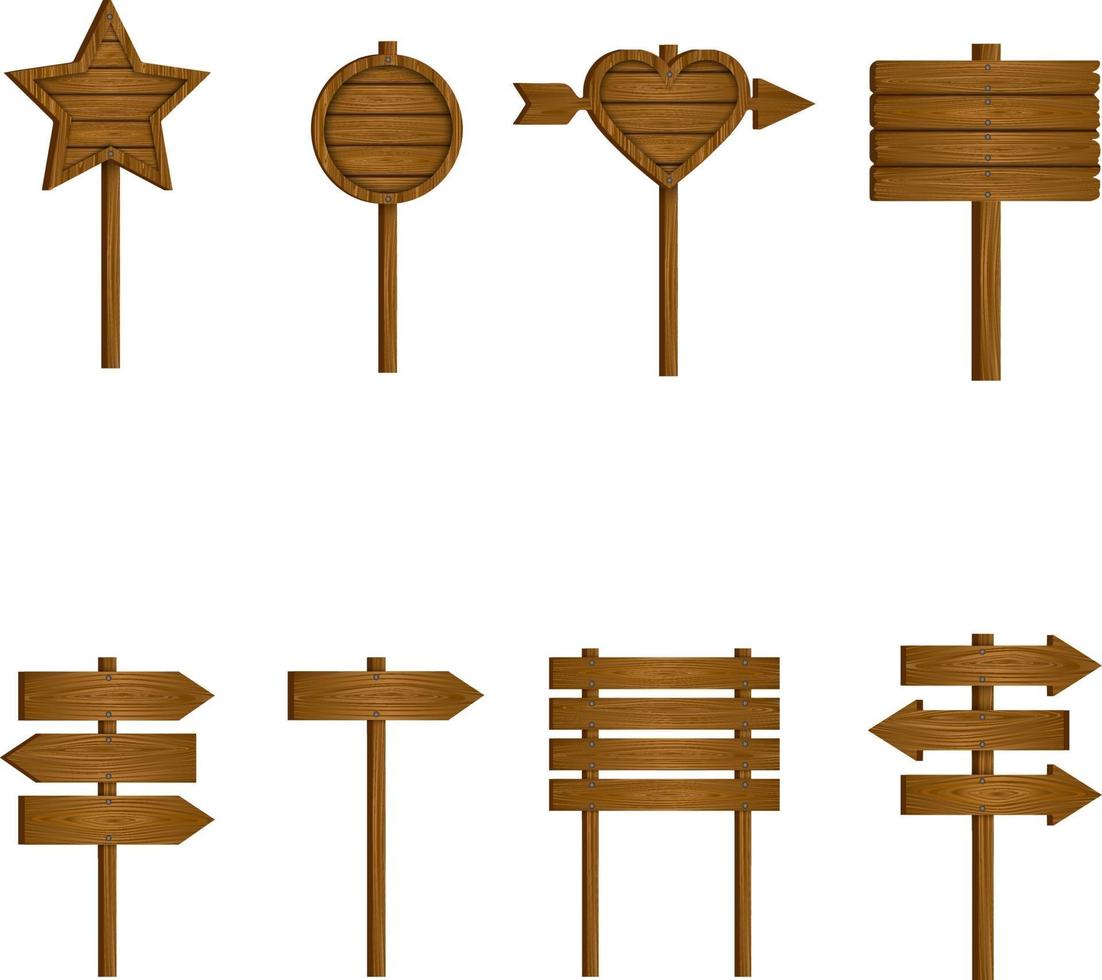 ensemble de panneaux de signalisation en bois isolés. bannières en bois vecteur