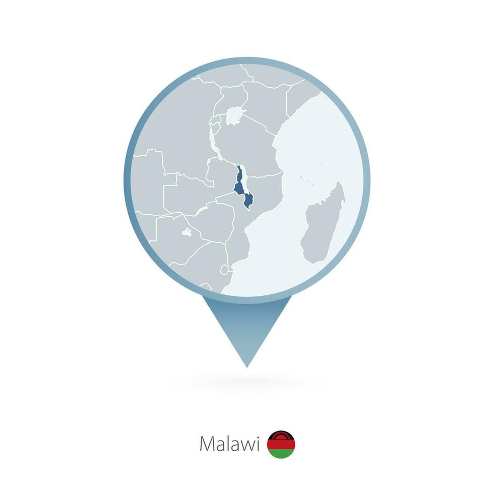 carte épingle avec détaillé carte de Malawi et voisin des pays. vecteur