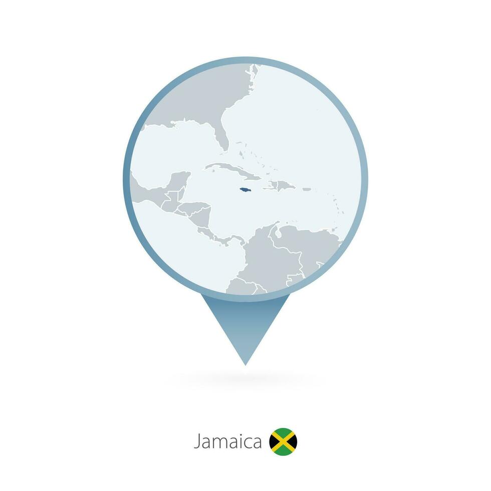 carte épingle avec détaillé carte de Jamaïque et voisin des pays. vecteur