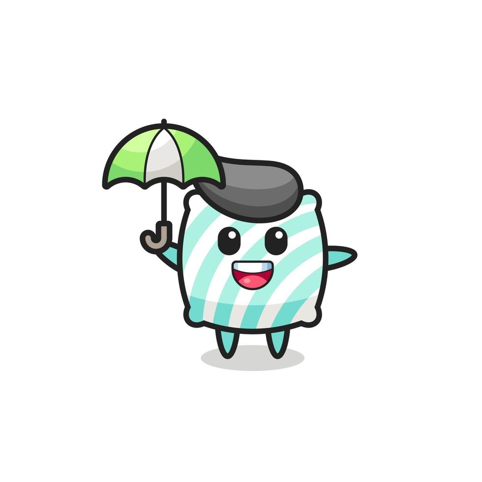 illustration d'oreiller mignon tenant un parapluie vecteur