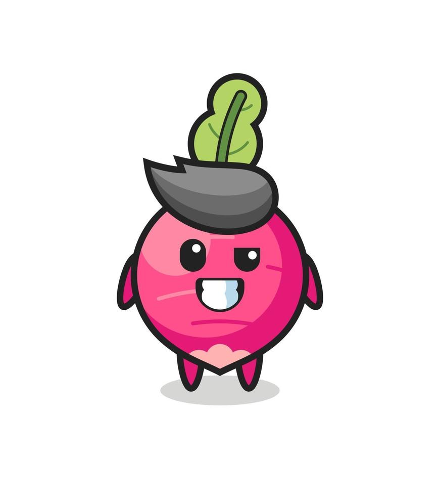 Adorable mascotte de radis avec un visage optimiste vecteur