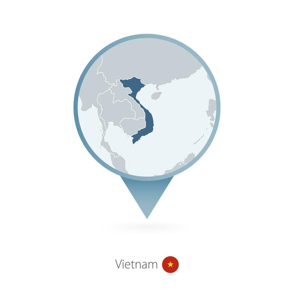 carte épingle avec détaillé carte de vietnam et voisin des pays. vecteur