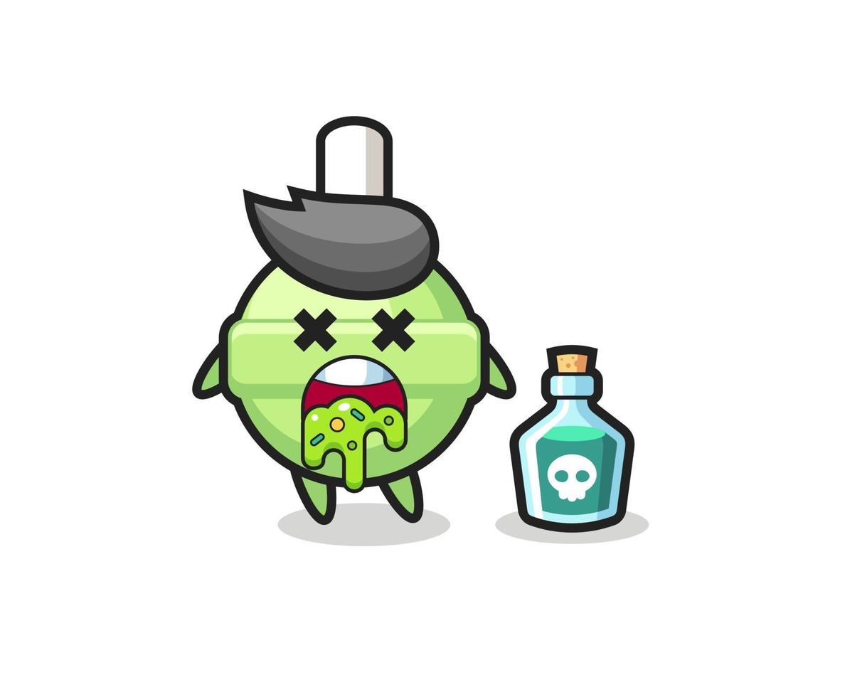 illustration d'un personnage de sucette vomissant à cause d'un empoisonnement vecteur