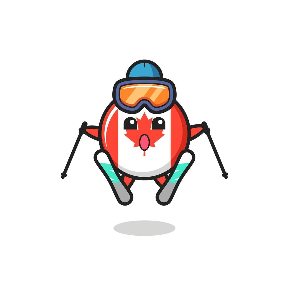 personnage de mascotte d'insigne de drapeau du canada en tant que joueur de ski vecteur