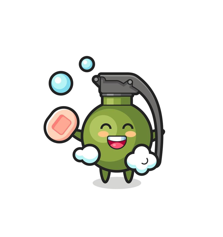 le personnage de la grenade se baigne en tenant du savon vecteur