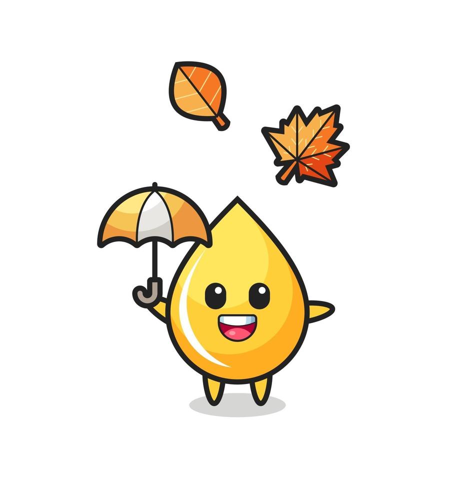 dessin animé de la mignonne goutte de miel tenant un parapluie en automne vecteur