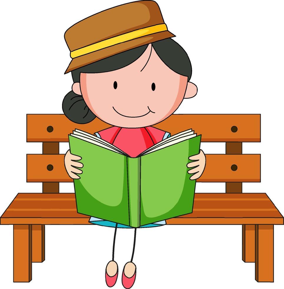 jolie fille lisant livre doodle personnage de dessin animé vecteur