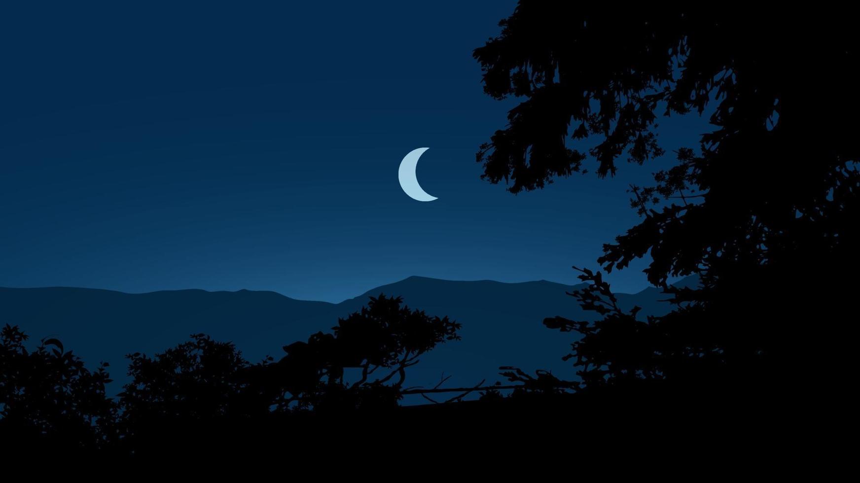 paysage de scène de nuit avec silhouette d'arbre et lune vecteur