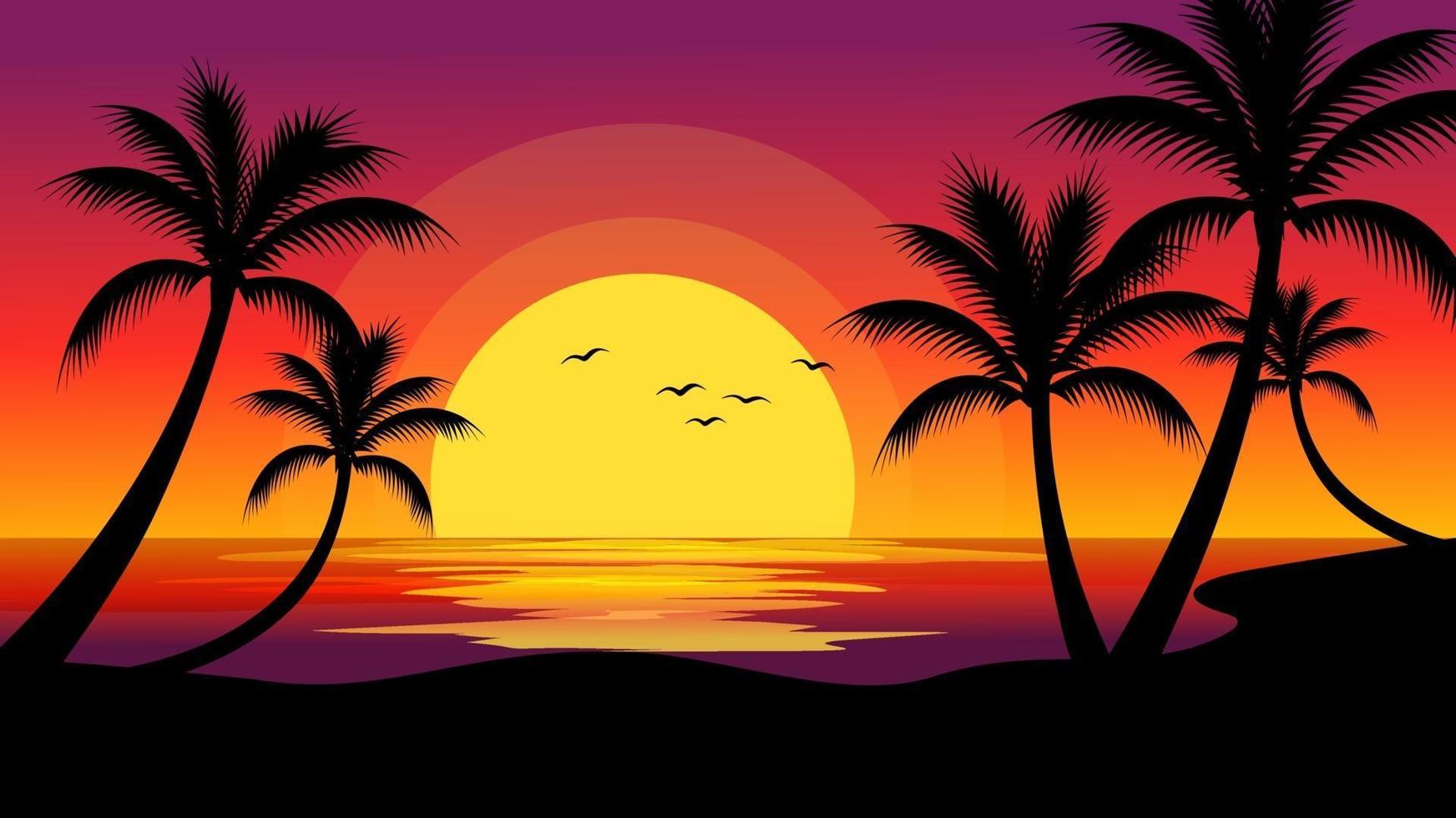 fond de coucher de soleil plage tropicale vecteur