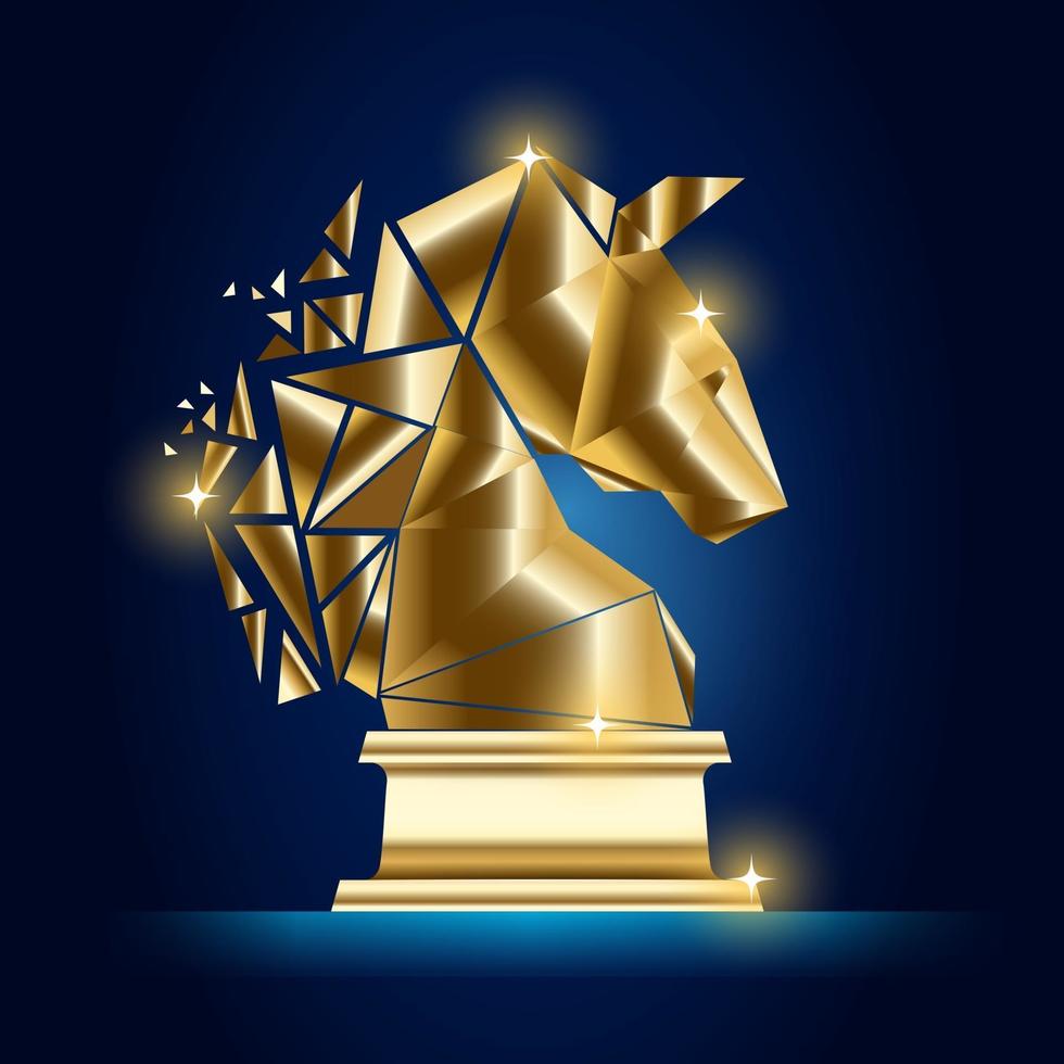 conception de concept de géométrie d'or de luxe d'échecs de chevalier filaire. vecteur