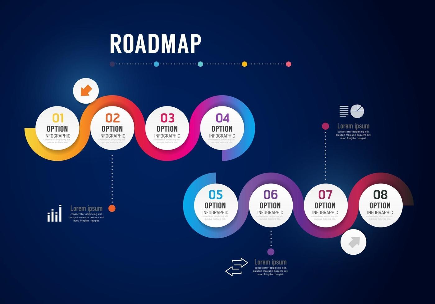 bannière d'options de conception de concept de feuille de route d'infographie. vecteur