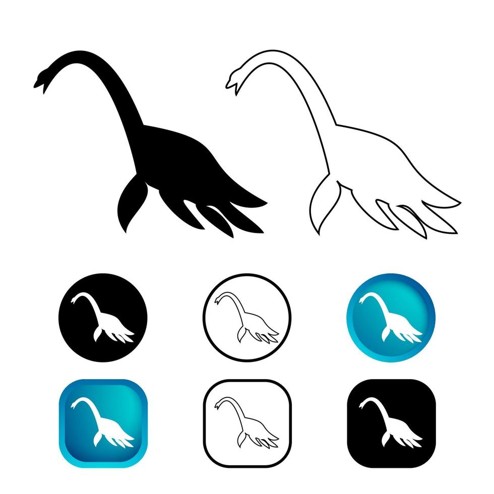 jeu d'icônes abstrait dinosaure elasmosaurus vecteur