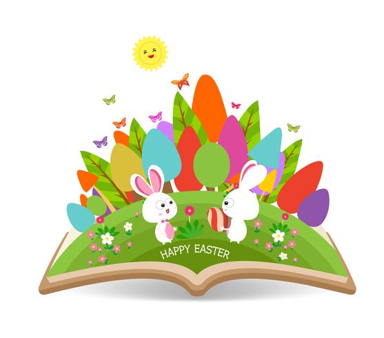 easter_egg_and_bunny_spring_with_grass_garden_in_the_book vecteur