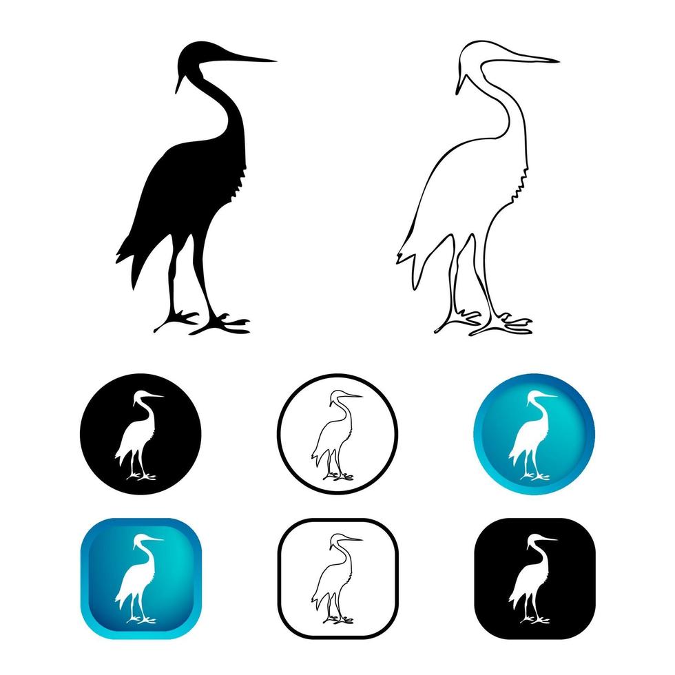 jeu d'icônes animal oiseau grue abstraite vecteur