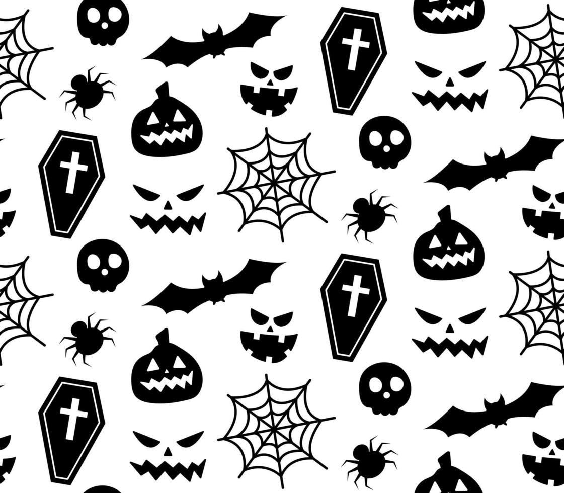 motif répétitif sans couture avec des symboles d'halloween. silhouette vecteur