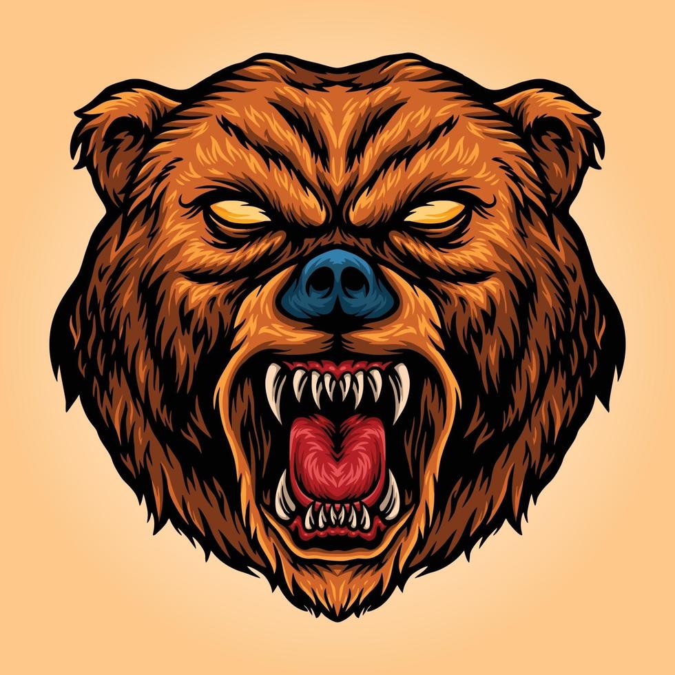 Illustrations vectorielles agressives de mascotte de dessin animé d'ours en colère vecteur