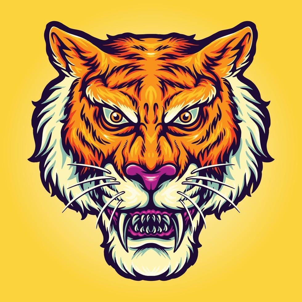 illustrations de mascotte tête de tigre en colère vecteur