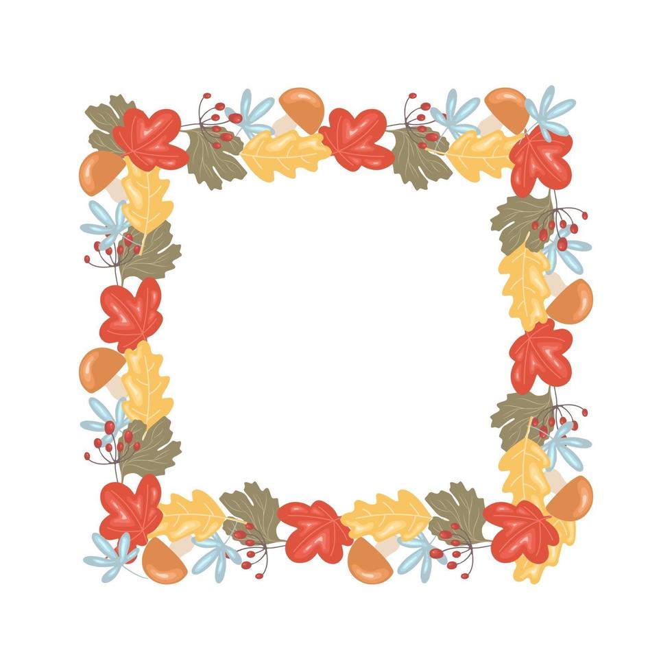 cadre carré d'automne avec des feuilles, des champignons, des baies vecteur
