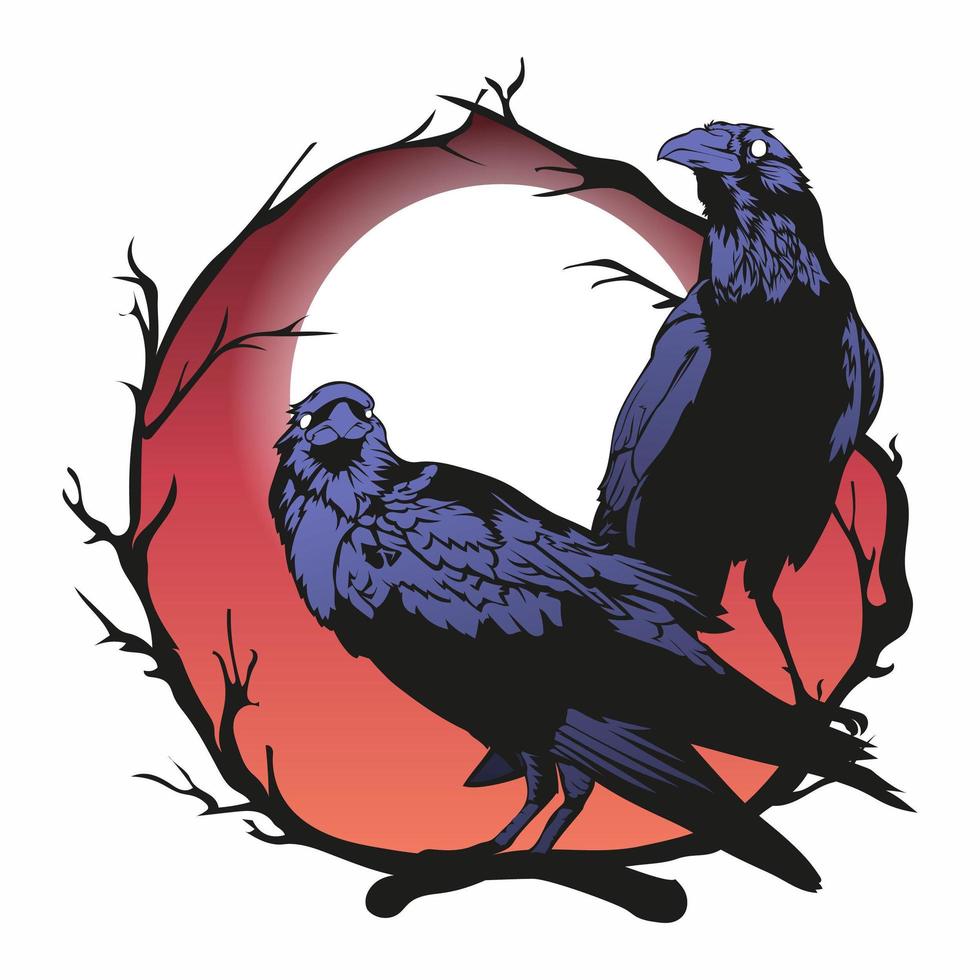 illustration vectorielle de corbeaux, corbeaux d'horreur noirs vecteur