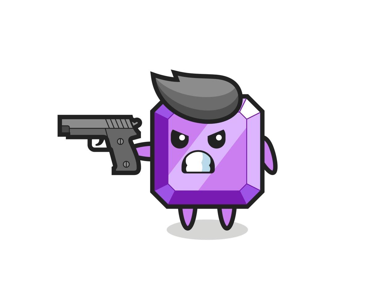 le joli personnage de pierres précieuses violettes tire avec une arme à feu vecteur