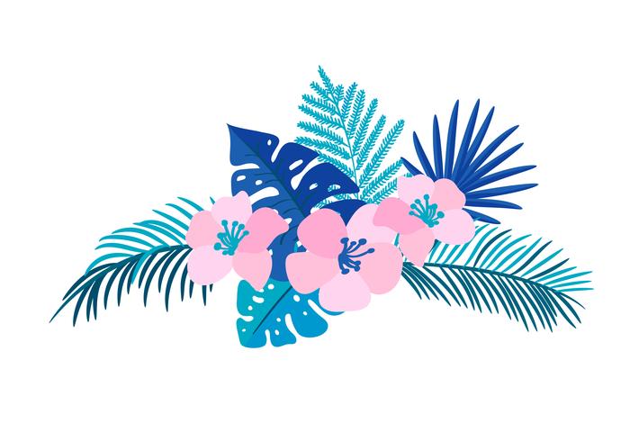 Été de vecteur isolé bouquet de fleurs plates tropical monstera