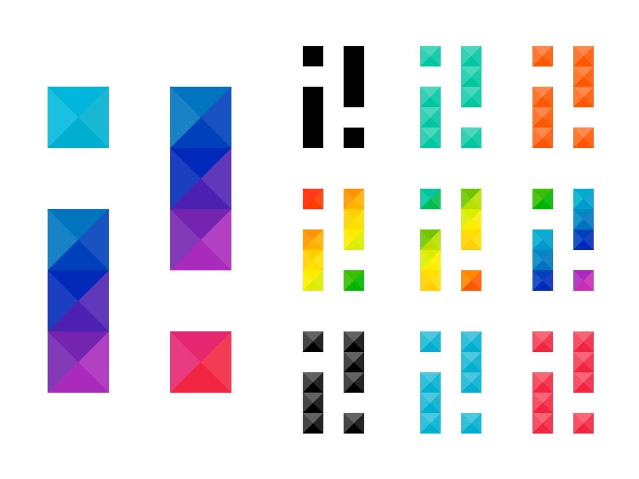 ensemble d'alphabet coloré i et icône de point d'exclamation vecteur