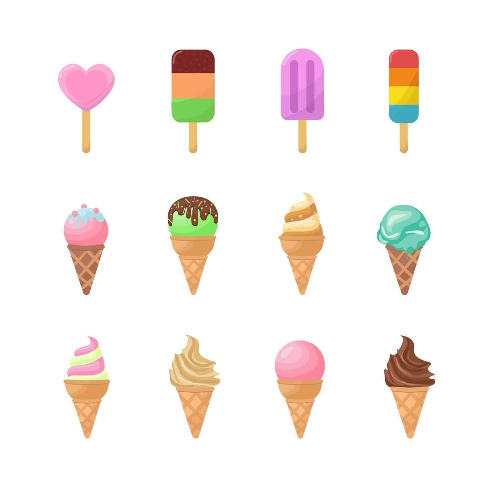 collection de diverses icônes de crème glacée multicolores. vecteur