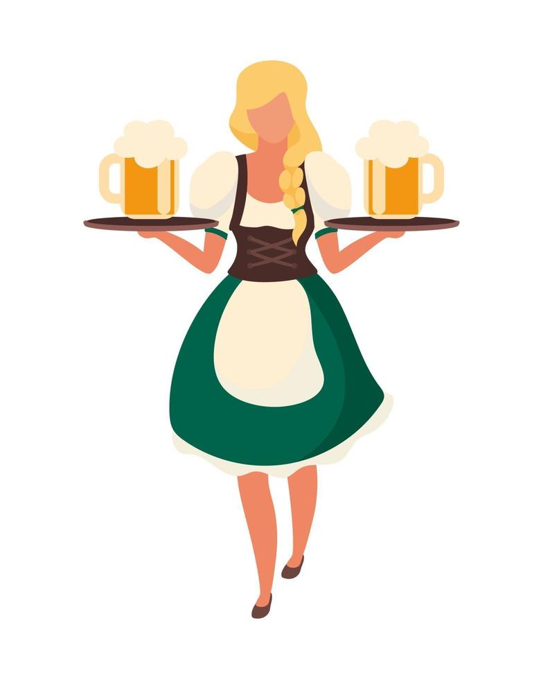 German girl holding beer verres semi-plat caractère vecteur de couleur