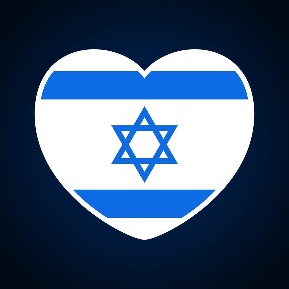 drapeau d'israël en forme de coeur. vecteur